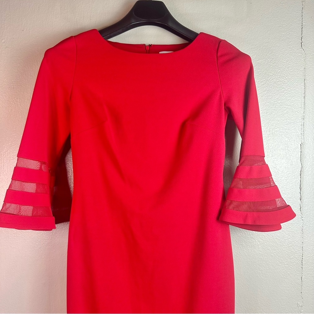 Calvin Klein Ruby Bell Sleeve Sheath Dress Sz 4 - Picture 5 of 12